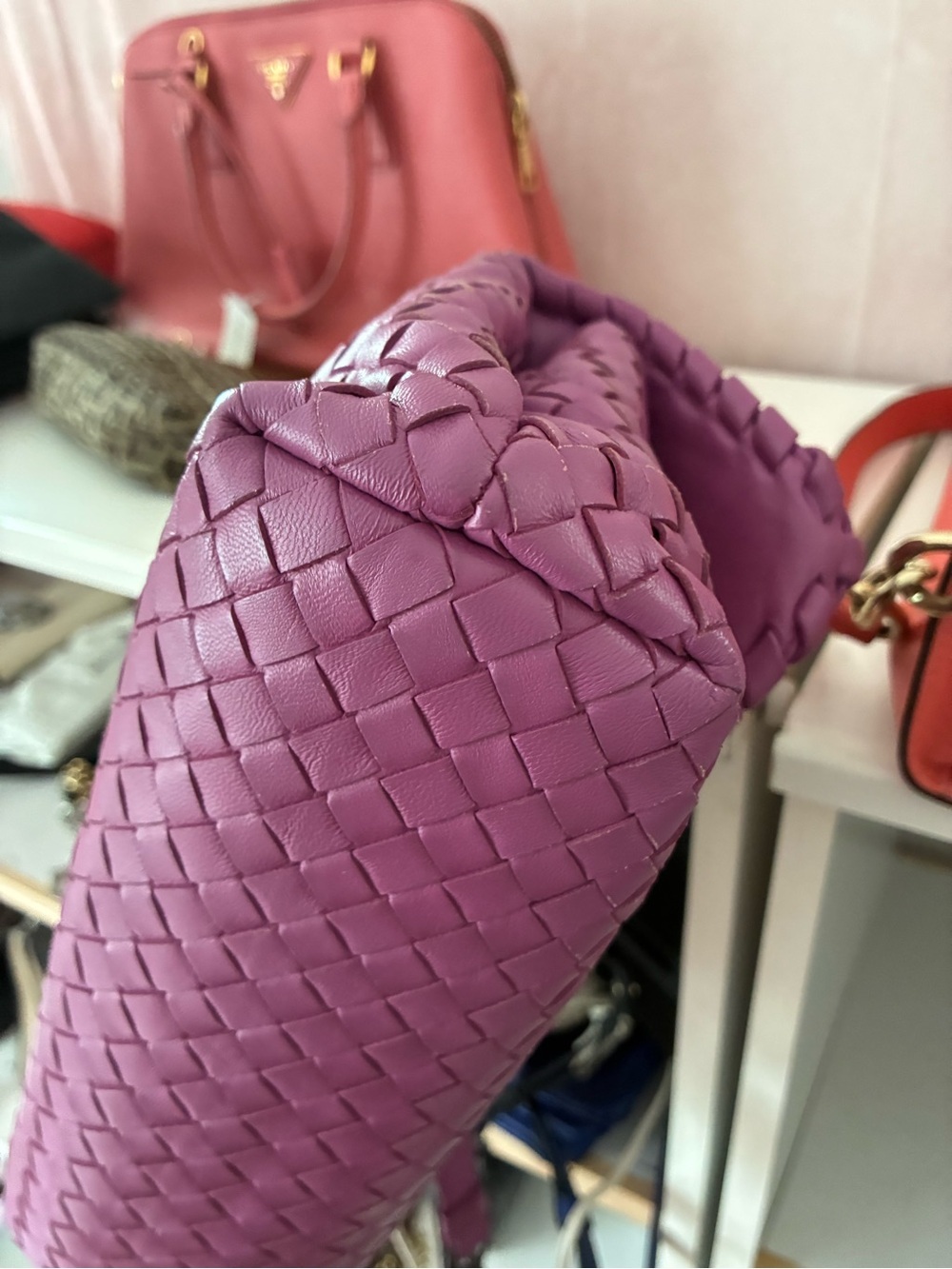 Bottega Veneta Intrecciato Purple Leather Chain Shoulder Bag Black Chain - Picture 12 of 12